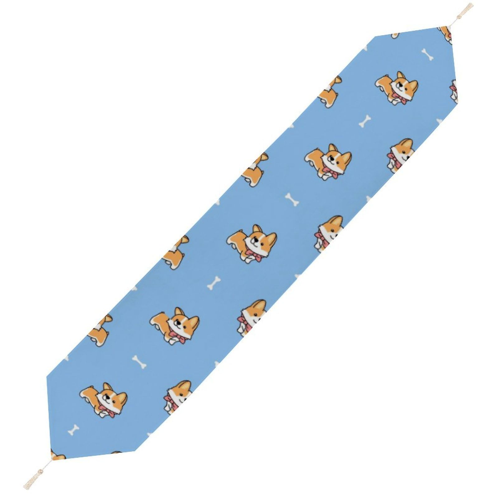 JZemdybill 200*33cm Table Runner with Tassel, Cute Welsh Corgi Dog Table Runner, Table Decoration for Kitchen, Party, Restaurant