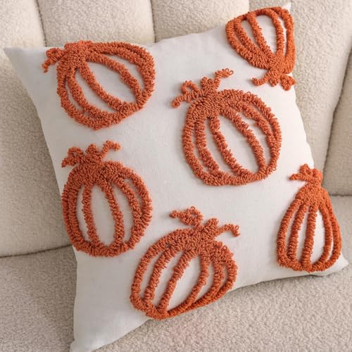 Tosleo Halloween Throw Pillow Covers 18x18 inch Set of 2 Halloween Orange Pumpkins Embroidered Pillow Cases Thanksgiving Home Party Pumpkin Fall Decor Pillowcases Square Cushion Covers