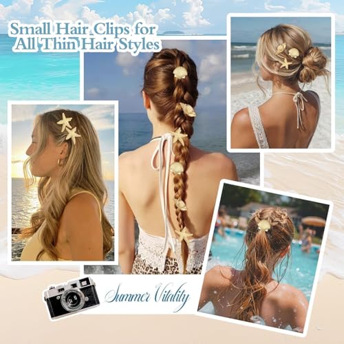6 PCS Pinzas pequeñas de Metal, Clips de Estrella de Mar Dorados para Mujeres y Niñas, Pequeñas Pinzas de Cocodrilo para el Verano, Herramientas de Estilismo para Disfraz de Sirena miniatura 2