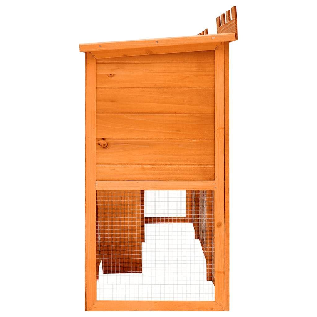 Großer Kaninchenstall mit 2 Ebenen, 192x50x101cm Kleintierstall aus Kiefernholz mit Zwei rutschfesten Leitern, wetterbeständiger Kleintierkäfig für Hasen und Meerschweinchen
