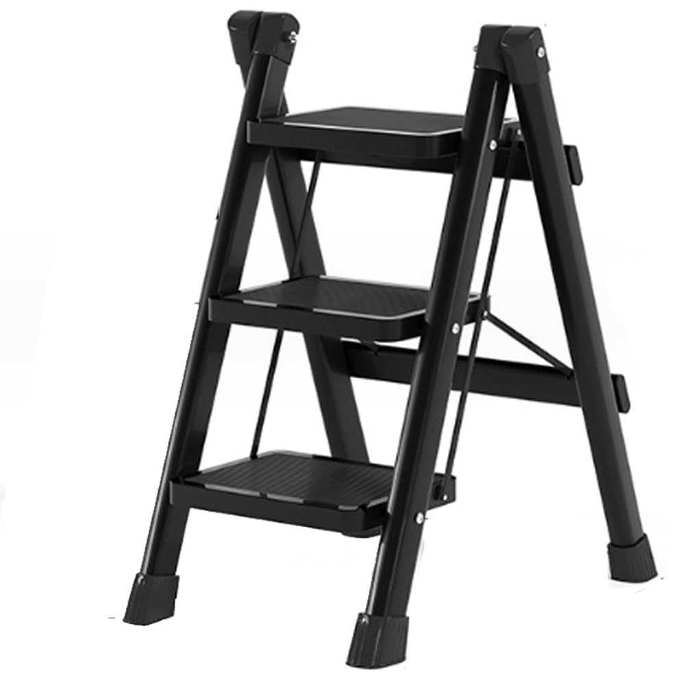 Step Ladder Multipurpose Ladder with Anti-Slip Pedal，Folding Step Stool Portable Lightweight Foldable Stepladder，Sturdy Metal Ladder for Home Kitchen Library Office 150 KG/330lbs Capacity (3 Steps)