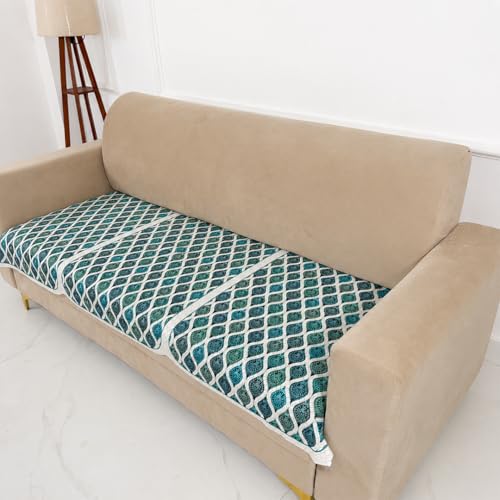 Image of Homerz Premium 'Maharaja Paradise Series' Sofa Cover | Net Fabric Sofa Cover | Washable, Anti-Dust Backed & Wrinkle Resistant Cover (Aqua Lattice, 5 (3+2) Seater, Only Seat Cover)