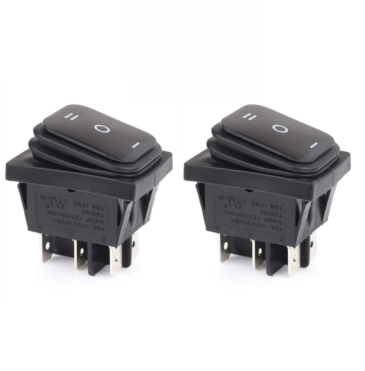 ClyxgsWaterproof Boat Rocker Switch 3 Position ON/Off/ON 16A 125V/250VAC for Car Boat 6P Black(Pack of 2)