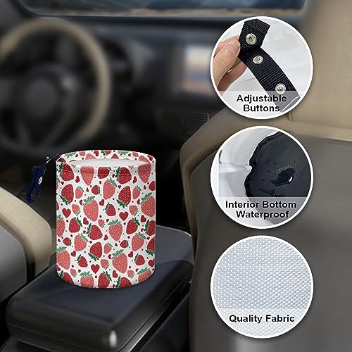 Image of Strawberry Hanging Car Trash Can, Collapsable Car Front /Back Seats Organizer with Adjustable Strap, Waterproof Car Rubbish Bin for Travelling Bedroom Kitchen