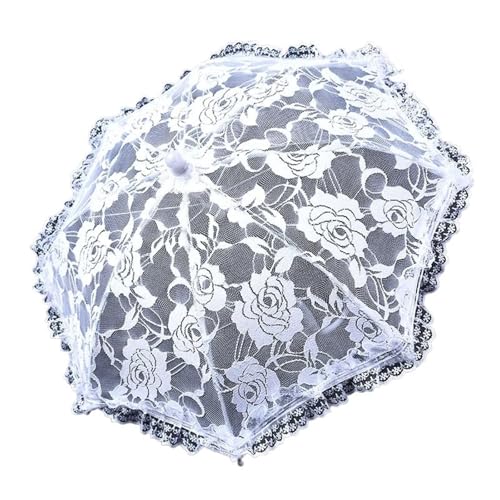 LYXYGMV Paraguas de boda for novia, elegante encaje blanco, rosa, flor, accesorios for fiesta matrimonio, fotografía, suministros for actuación en escenario Para Decoración(White Rose)