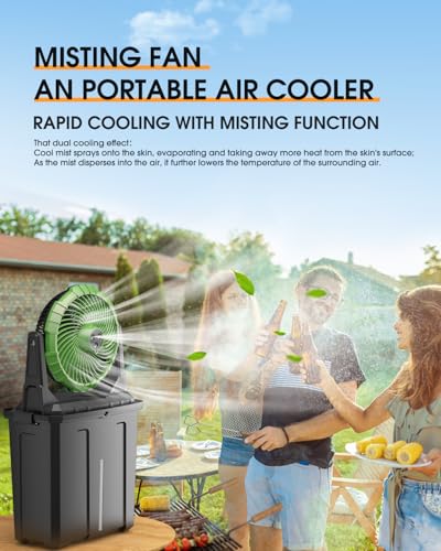 Image of Ausic Portable Misting Fan, 9L 10-inch Outdoor Mist Fans for Outside Patios Cooling, 20000mAh Rechargeable Battery Fan with Water Box, 3 Strong Winds, 3 Spray Mister, Camping /Beach Summer Essentials