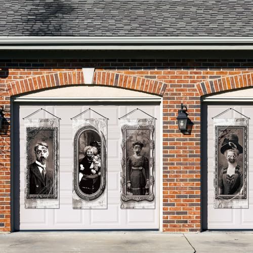 Image of Panelee 4 Pcs Halloween Gothic Banner 3D Changing Face Moving Portrait Banner Decorations Halloween Horror Scary Porch Sign Backdrop for Indoor Outdoor Haunted Wall Hanging Decor