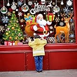 TOMEEK Stickers Noel Fenetre 4 Feuilles Incluant Arbre de Noël, Père Noël, Élan Réuti...