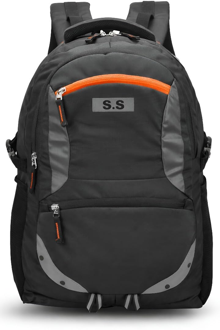 SS Large Laptop Backpack for Boys & Girls – Spacious School & College Bag with Rain Cover, Reflective Safety Strip, Multiple Compartments, Durable Water-Resistant Fabric (35L, Black)-image-46