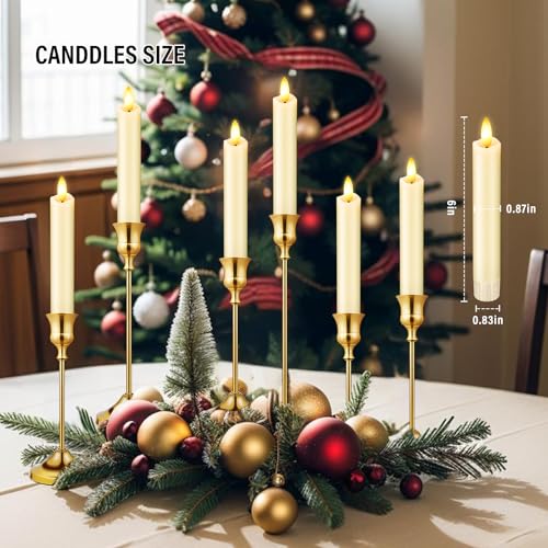 Image of KSWING Upgraded Real Wax Short LED Flameless Taper Candles with Remote, 6 PCS Ivory Candlesticks Battery Operated 3D Flickering - 6 inch Realistic Fake Candle Sticks for Home /Wedding /Fireplace Xmas Decor