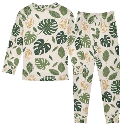 senya Monstera Leaf Tropical Pajamas Set Long Sleeve Soft Cotton Sleepwear 2 Piece2