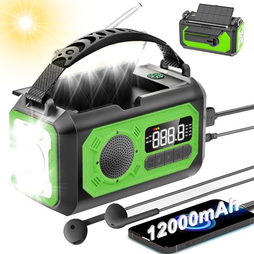 【12000mAh大容量】防災ラジオ ソーラー多機能ラジオ 手回しラジオ 懐中電灯 読書ランプ付 AM/FM携帯ラジオ SOS緊急警報 12000mAh電池内蔵 非常用照明器具 スマホに充電可能な防災ライト コンパス 手回し充電 ソーラー充電 USB充電