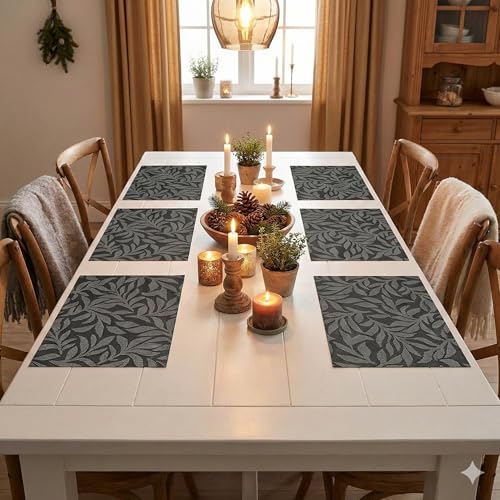 Image of YELONA Placemats for Dining Table - Heat Resistant, Non-Slip & Washable PVC Vinyl Table Mats - Set of 4, 45 x 30 cm (Charcoal Grey)