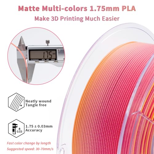 Image of ZIRO Fast Color Changing PLA, Matte Multi Colors Filament 1.75mm, Color Change by Length 3D Printer PLA, Dimensional Accuracy + /-0.03mm, Fit Most 3D Printers, 1KG / 2.2lbs Spool, Peachy Sunrise