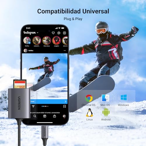 Miniatura 4 de UGREEN 170 MB/s Lector Tarjetas SD TF Adaptador Micro SD USB C (SD 3.0)