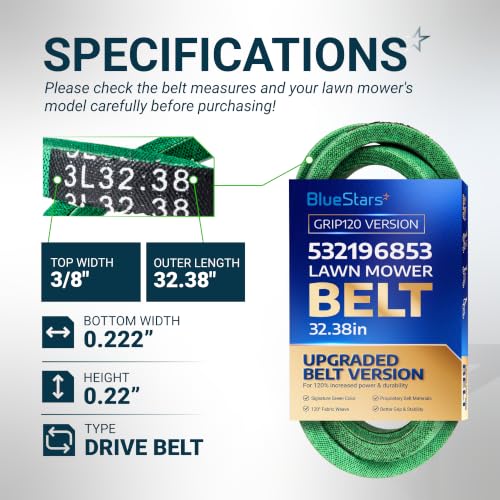 Image of [Upgraded Grip120] BlueStars 532196853 Drive Belt | Aramid Cord | 32.38 inch