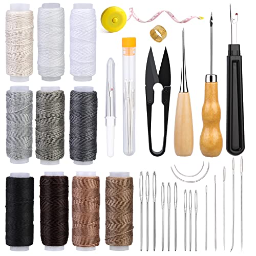 Ruasol 34 kit de réparation de rembourrage PCS, kit de couture en cuir, kit d'outils d'artisanat en cuir avec couse AWL, filetage de couture, aiguilles pour...