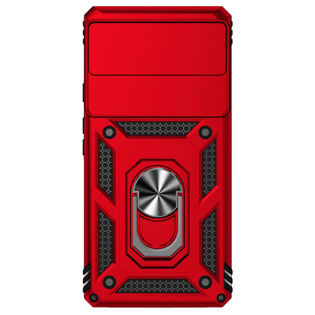 SEAHAI Cover per Google Pixel 7A, Scorrevole [Protezione Fotocamera] Militare Antiurto Silicone Custodia, con 360° Anello Supporto Kickstand Rugged PC + TPU Bumper Case - Blu
