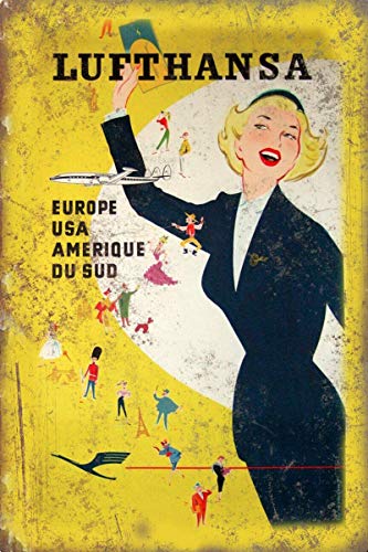 Vintage New Poster Lufthansa Europe Travel Metal Tin Sign 8x12 Inch Retro Art Home Bar Pub Garage Cafe Office Wall Decor Classic Metal Plaque