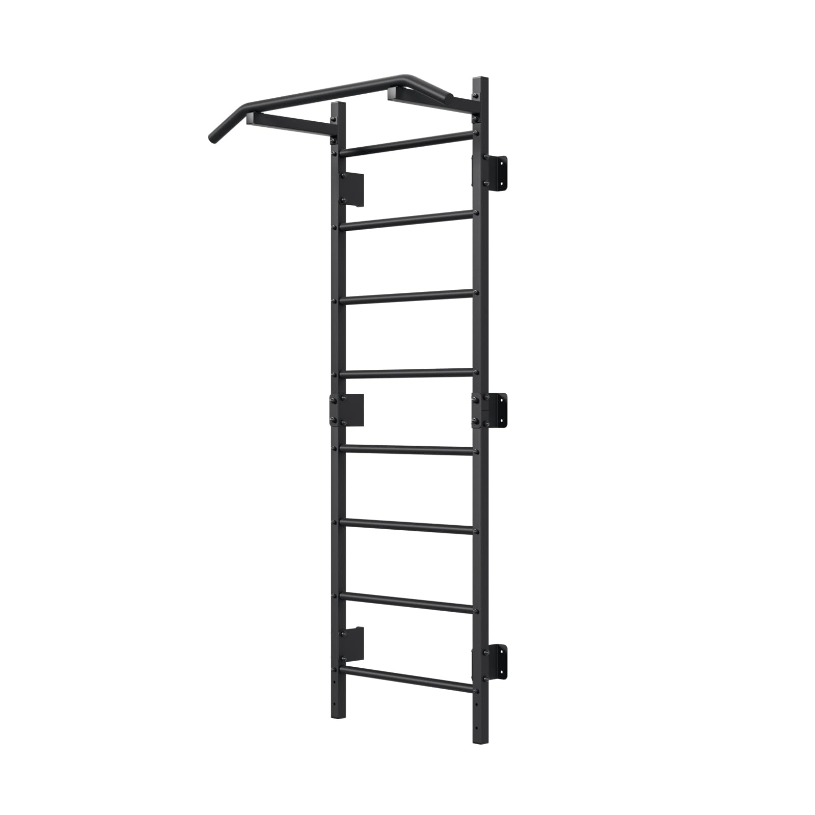 QLS Sprossenwand mit Klimmzugstange Stahl bis 250 kg 228 cm Schwarz | Wandmontage für Home Gym mit 115 cm breiter Klimmzugstange. Profil 40 x 40 x 2 mm, Montagesatz ohne Wanddübel