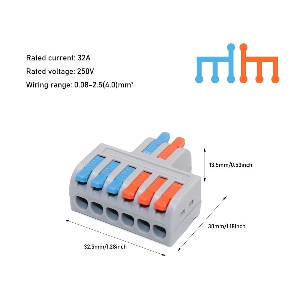 Terminale di connessione rapida 50 pezzi di morsettiera elettrica for illuminazione a pressione, connettori compatti for conduttori a leva, blocco for cavi(2 * 6)