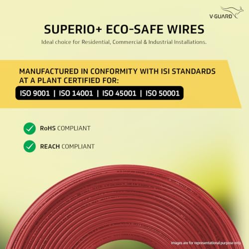 Image of V Guard Superio+ Eco Safe Triple Layered HRFR PVC Wiring Cables (Red, 1 Sqmm)