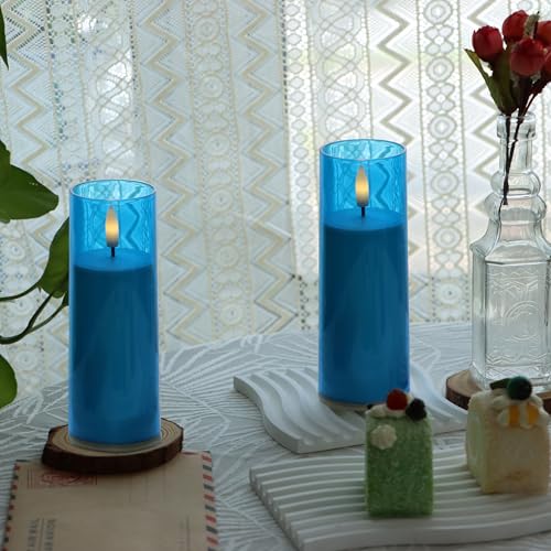 Image of CANDLE CHOICE Indoor Outdoor Flameless Candles with Timer Waterproof Realistic Flickering Battery Operated Pillar LED Lights with Acrylic Shell Wedding Party Christmas Decorations 6 Pack 2 inchx6 inch Blue
