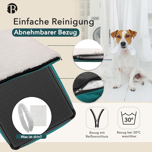 BLUZELLE Hunde Autositz & Hundebett 2-in-1 für Auto Rückbank & Vordersitz - TRAVELBUDDY Wasserfest, rutschfest & Waschbar - Inkl. Sicherheitsgurt & Oxford-Stoff - Marke aus Berlin, Farbe:Petrol