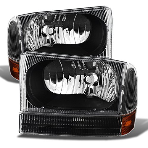 ACANII - For 1999-2004 Ford F250 F350 F450 SuperDuty Excursion Black Housing Headlights w Bumper Corner Signal Lamps