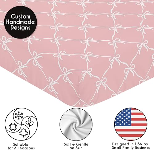 Image of Sweet Jojo Designs Fitted Baby Crib Sheets (Pink and White Bows) for Girls, Infant Nursery, Toddler Room - Standard Size (Blush Bow for the Shabby Chic, Ballet, Dancer, Ballerina Princess Collection)