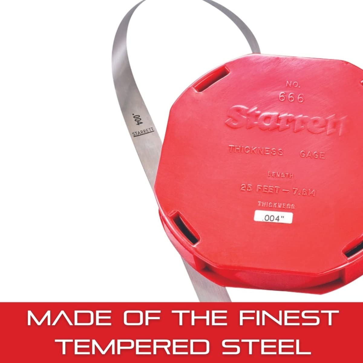 Starrett Tempered Steel Thickness Gauge or Feeler Stock in Rolls with Dispenser Case - Ideal for Carpenters and Home Improvement - 25' x 1/2" Size of Leaves, .004" Thickness - 666-4