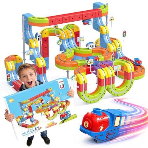 141 PCS klick Rail Electric Train Set withRacer 3D Train, Cube Track & Anti-Gravity Car, STEM Educational Toy forKids (Ages 3-8), Flexible Race Track forBoys & Girls - image 1