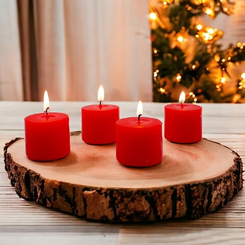 Image of Hosley Set of 30 Unscented Pressed Red Votive Candles - Bulk Pack, Clean-Burning, Long-Lasting 10-12 Hour Burn Time - Ideal for Weddings, Home Decor, Spa, and Events