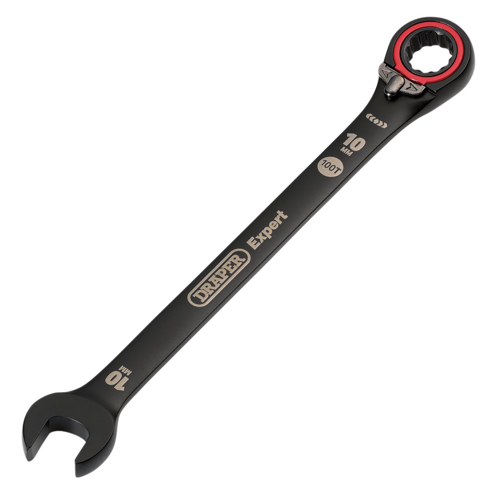 Draper 03900 Expert HI-TORQ Metric Reversible Ratchet Combination Spanner, 10mm, Black, Red and Black