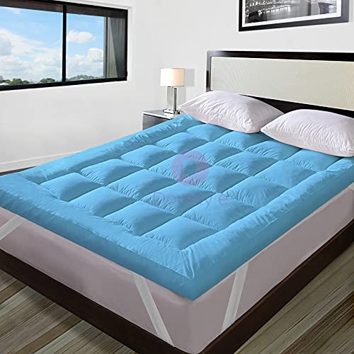 Dori Style 600 GSM Ultra - Soft Light Weight Hypoallergenic Cotton Microfibre Mattress Padding/Topper for Comfortable Sleep -Sky Blue Colour of King Size 72x72 Inch-image-18