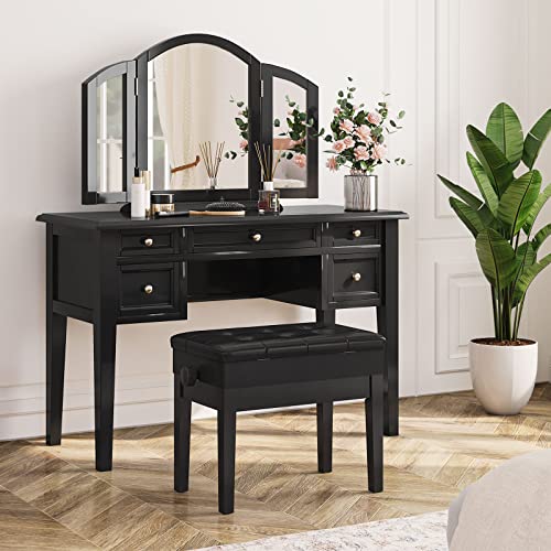 Hoobro Adjustable Piano Bench With Padded Cushion And Storage Compartment For Music Sheet thumb #1