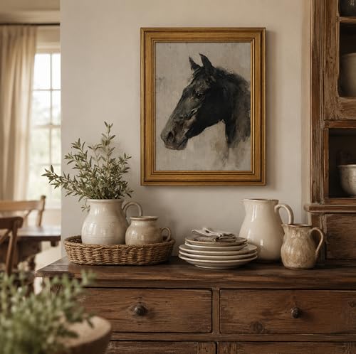 Image of NALEPS Vintage Black Horse Framed Wall Art, Horse Pictures Wall Decor,9x11 | Vintage Gold Framed Wall Art, Horse Print Artwork, Black Horse Picture for Bedroom Living Room Home Decoration