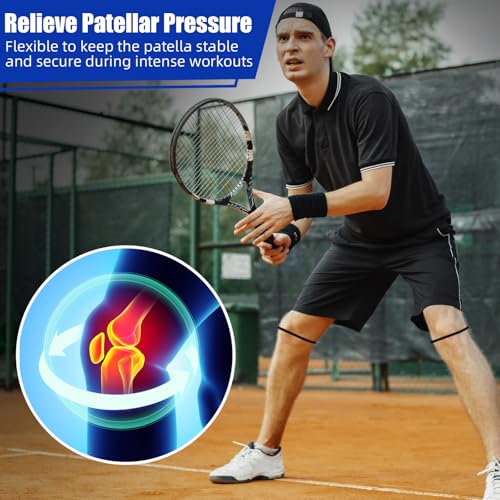 Image of Foilswirl Silicone Patella Knee Band for Basketball Patella Tendon Support Knee Pain Running Tendon Brace Support Strap(4,Black and Royal Blue,M)