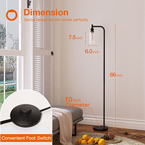 Addlon Floor Lamps For Living Room With Seeded Glass Lampshade, Modern Bright Floor Lamp With Led Bulbs Industrial Standing Lamp For Beroom, Tall Pole Lamps Office - Black #TOP5