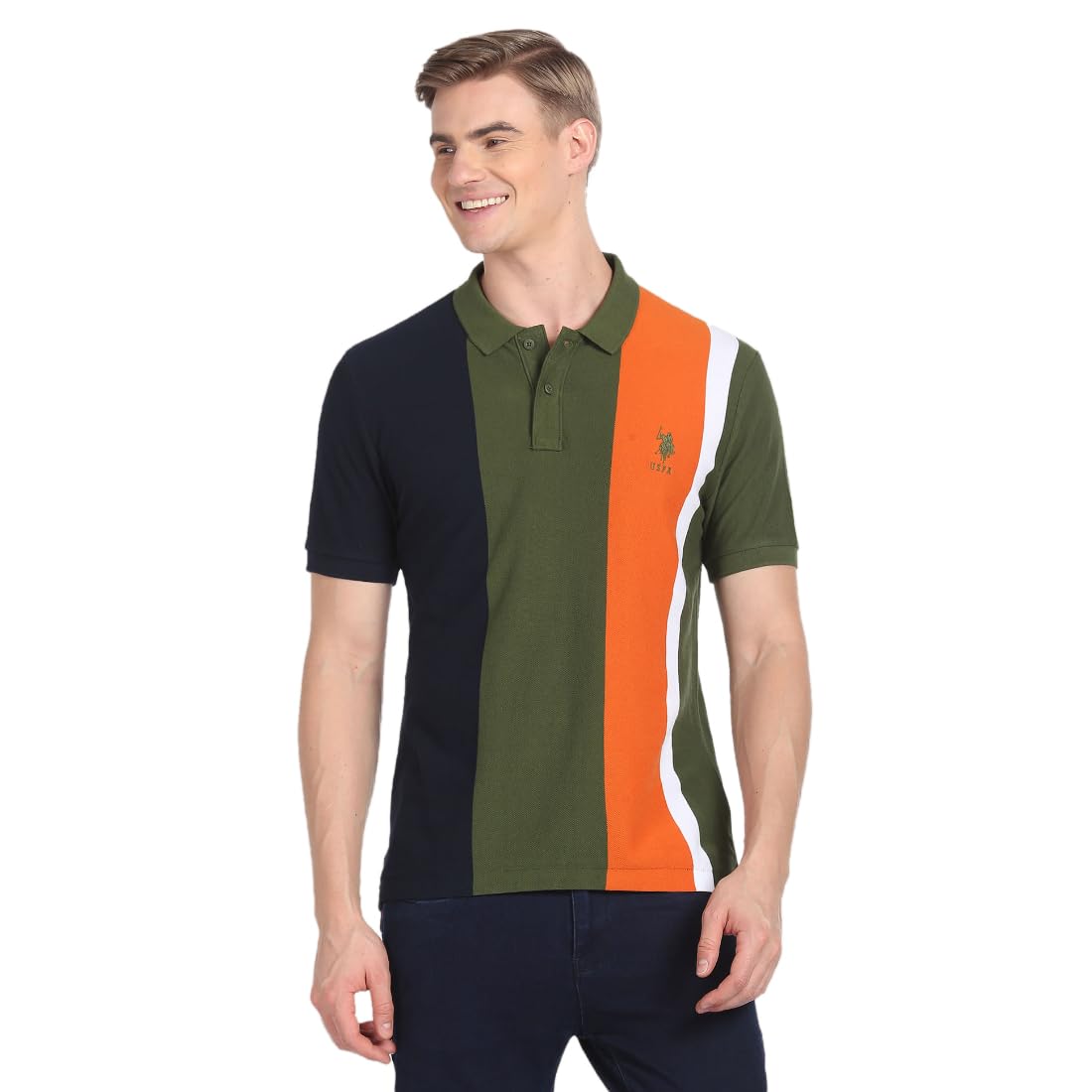 U.S. POLO ASSN. Men's Colour Block Pure Cotton Slim Fit Polo Shirt