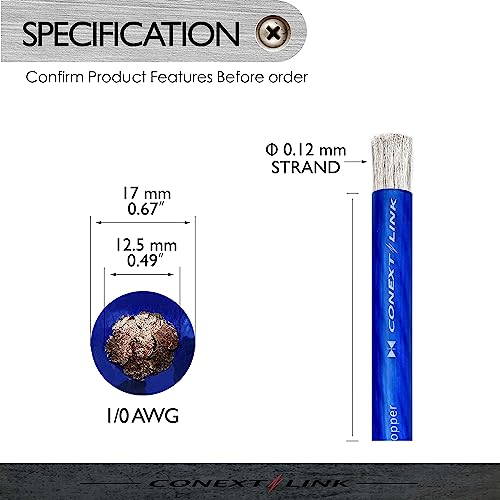Conext Link 25 FT 1/0 AWG 0 GA Full Gauge Battery Power Cable Ground Wire Frost Blue OFC Copper (10046)