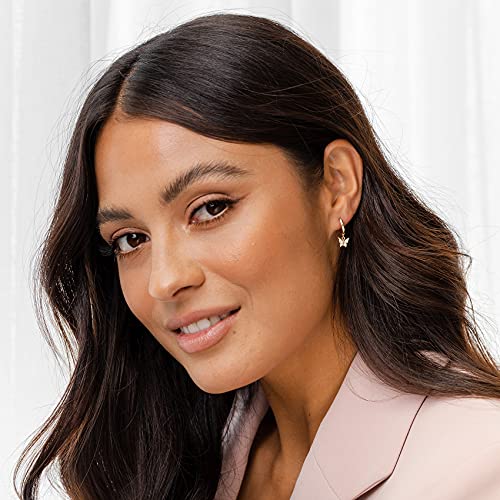 Pavoi 14K Gold Plated 925 Sterling Silver Post Huggie With Dangle | Small Gold Hinged Hoop Earrings For Women | Trendy Dangle Hoop Earrings | Cz Huggie Earrings (Butterfly, Yellow Plated) #TOP1