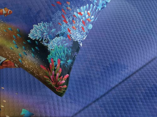 Colcha de diseño océano profundo acolchada con elegantes acabados de peces de oro y algas 4