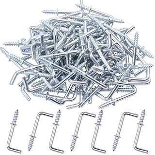 Jdesun Metal Screw in Hooks, 100pcs 3/4 Inch Right Angle Screw Hooks Square Bend Hooks Self-Taping Scew Hook for Hanging, Silver