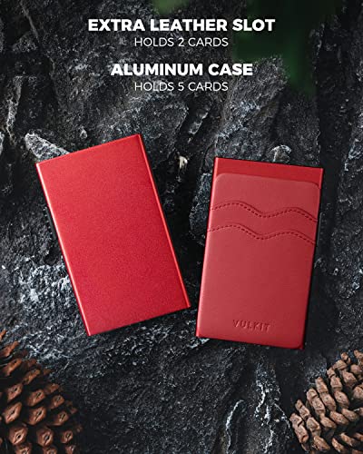 Image of VULKIT Credit Card Holder Minimalist Slim Pop Up Wallet with Leather Slots RFID Blocking for Men and Women Holds 7 Cards and Notes Red