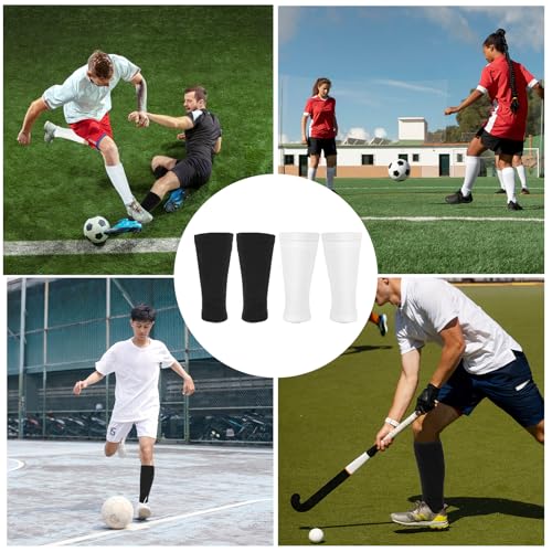 2 Pairs Football Shin Pad Sleeves, High Elastic Sock Sleeves with Insert Pocket, Abrasion-Resistant Shin Guard Holders for Youth & Adult (Black & White) - L - Image 7