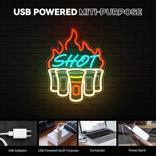 Image of Shot Neon Sign, Bar Neon Signs for Wall Decor, Dimmable Acrylic Neon Lights for Home Bar Pub Club Bistro Man Cave Restaurant Party Decorations Gift