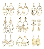 YADOCA 9 Pairs Face Hand Earrings for Women Hollow Statement Geometric Fun Abstract Art Earrings