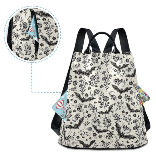 Image of ALAZA Retro Bat Flowers Pattern Backpack Purse for Women Anti Theft Fashion Back Pack Shoulder Bag