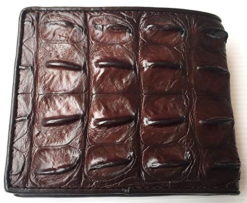 Julie Genuine Real Backbone Crocodile Skin Leather Man Bifold Dark Brown Wallet4